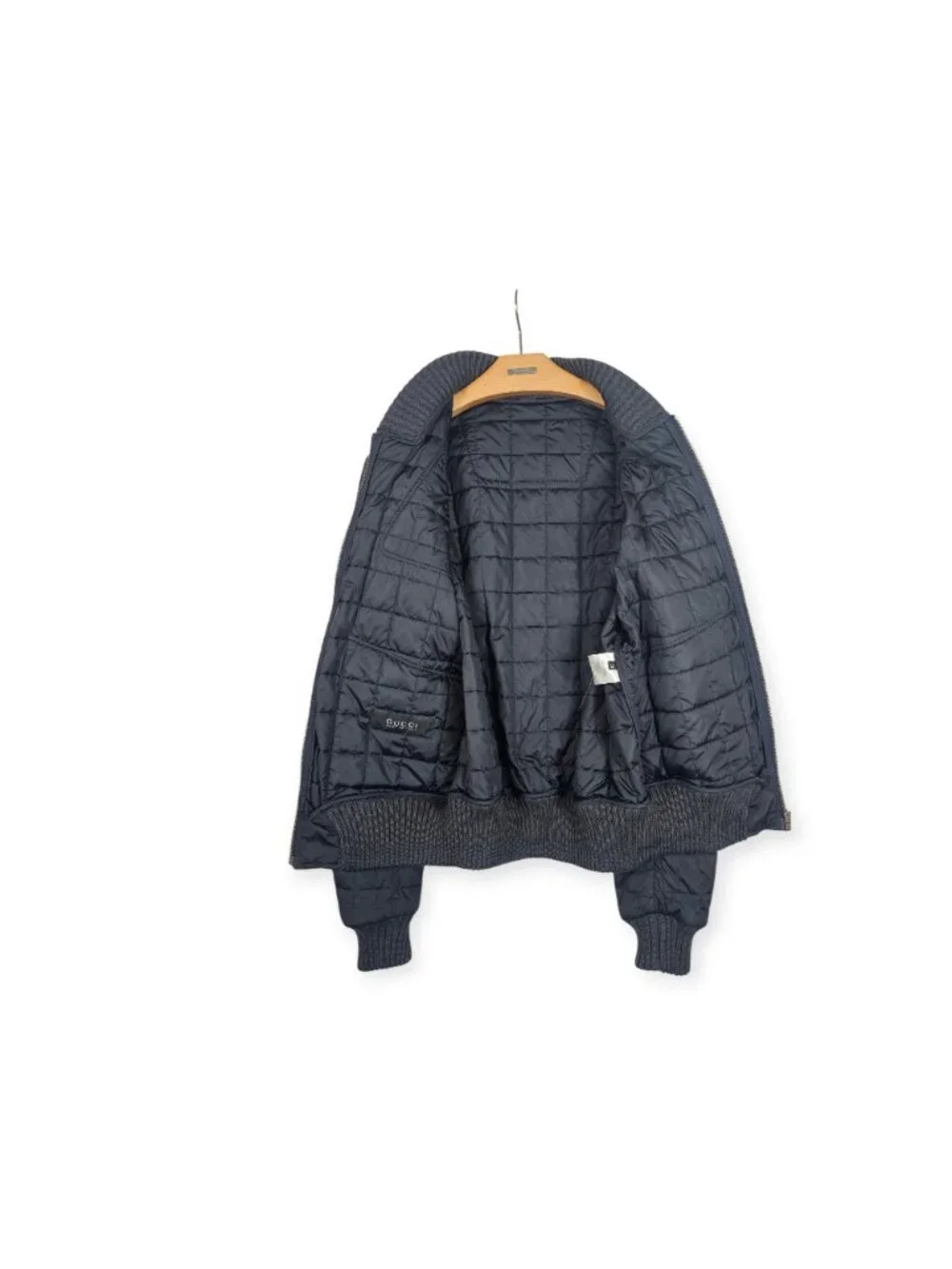 Gucci Mens Quilted Bomber Jacket Navy Blue Brown Suede Trim IT 50 US 40 Italy